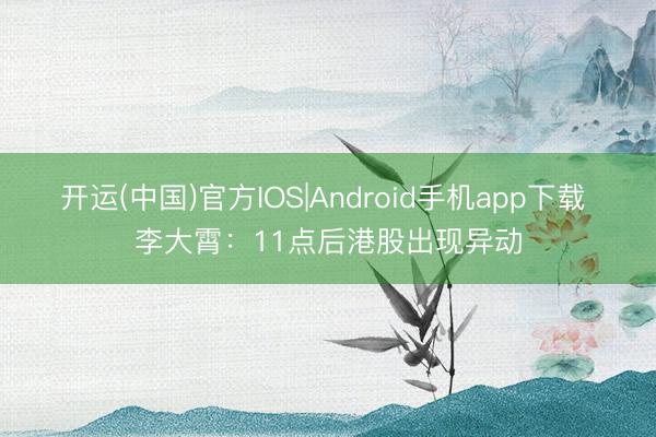 开运(中国)官方IOS|Android手机app下载 李大霄：11点后港股出现异动